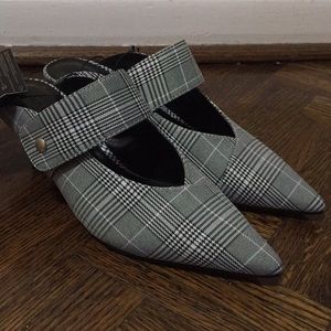 Grey and white kitten heels